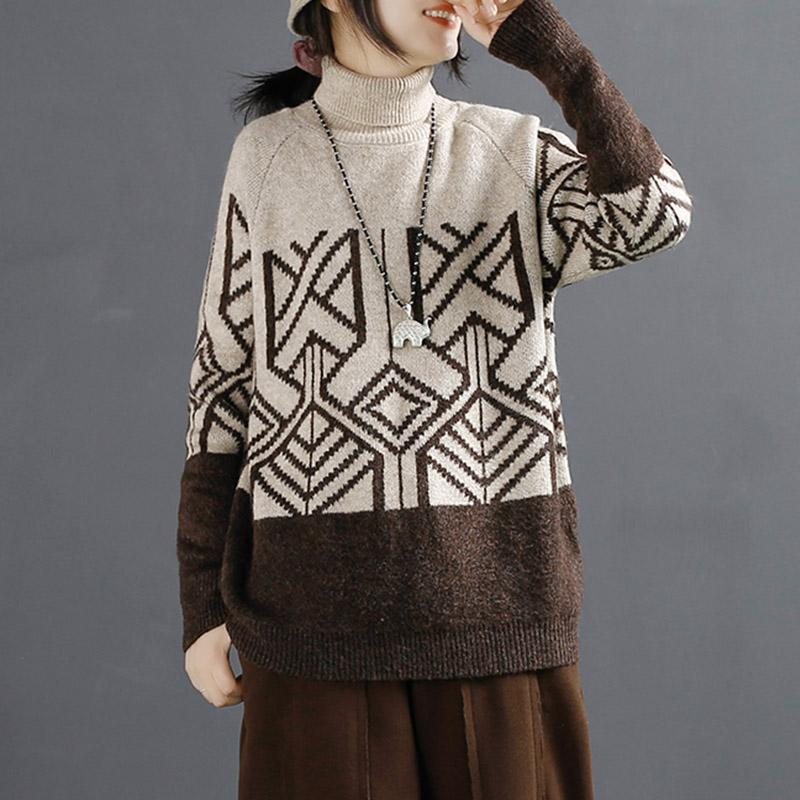 Høst Retro Tykk Turtleneck Strikket Genser