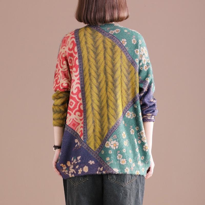 Høst Vinter Løs Pullover Retro Printed Genser