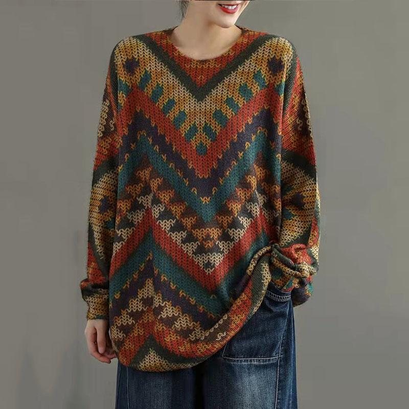 Høst Vinter Retro Stripe Bomull Strikket Genser