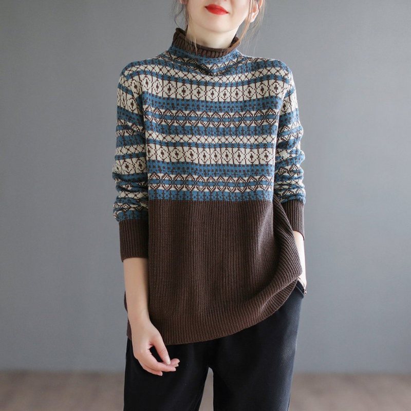 Høst Vinter Turtleneck Retro Bomull Strikket Genser