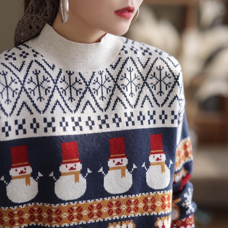 Vinter Dame Julestil Ull Strikket Genser