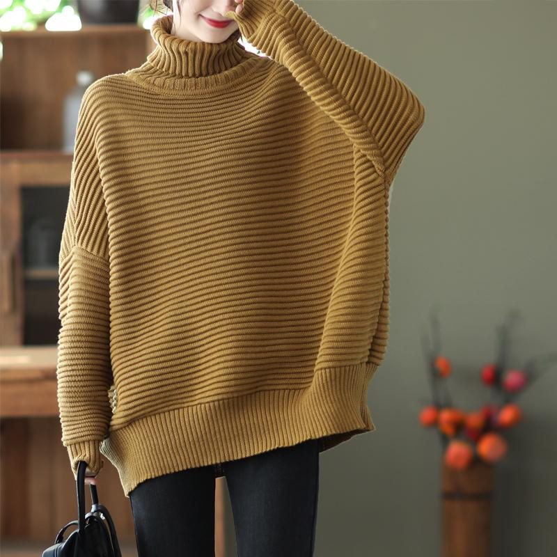 Vinter Kvinner Casual Løs Stripe Turtleneck Strikket Genser