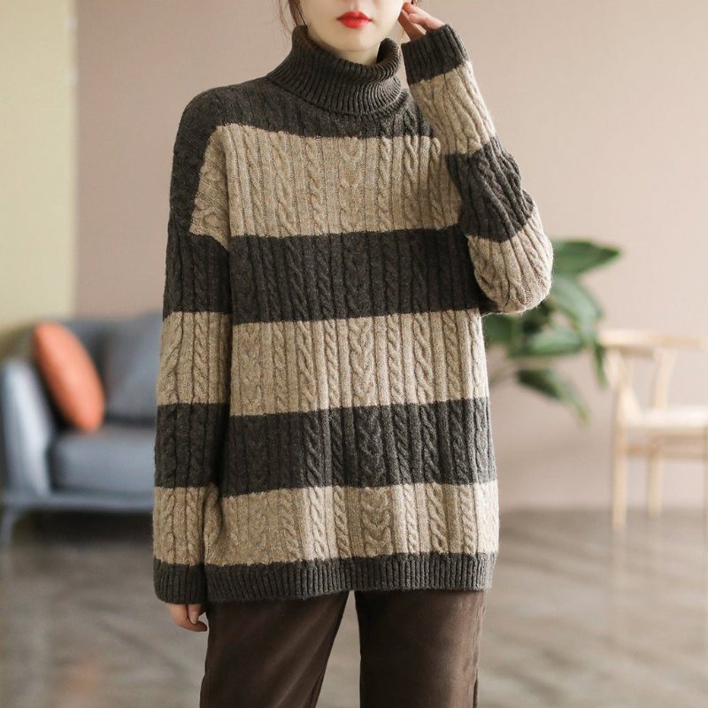 Vinter Retro Stripe Fleece Blended Strikkegenser