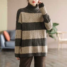 Vinter Retro Stripe Fleece Blended Strikkegenser