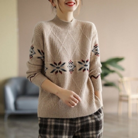 Vinter Vintage Halv Turtleneck Løs Casual Strikket Genser