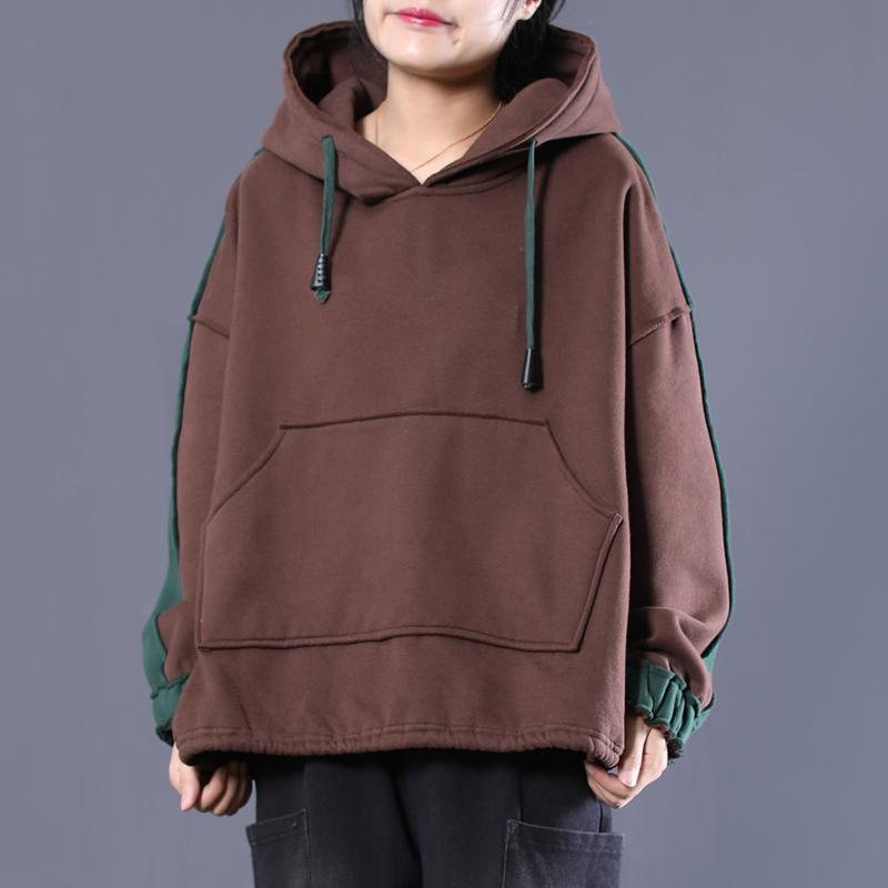 Løs Casual Colorblock Split Hettegenser