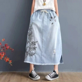 Blader Brodert Burr Dame Denimskjørt