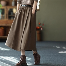 Dame Vinter Retro Elastisk Midje Ensfarget Skjørt