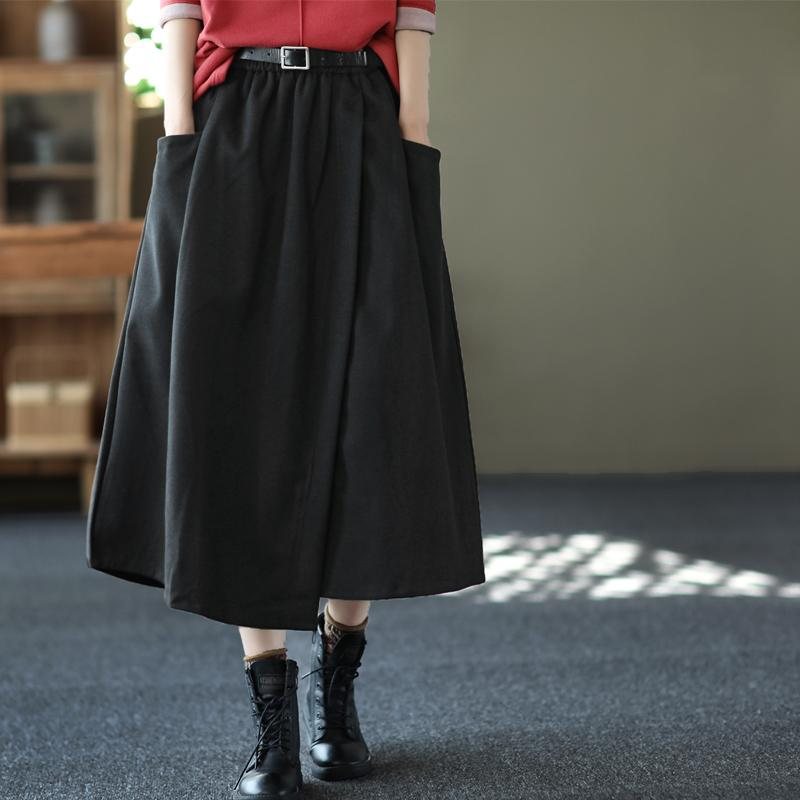 Dame Vinter Retro Elastisk Midje Ensfarget Skjørt