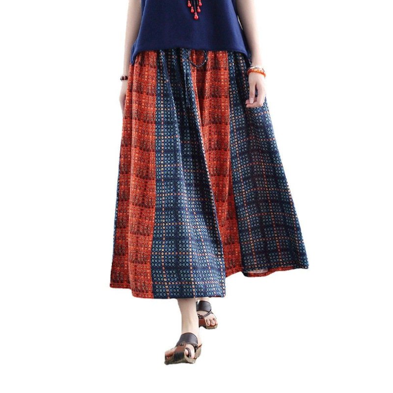 Kvinner Boho Retro Patchwork A-linje Bomullsskjørt