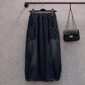 Løs Fjær Denimskjørt Med Høy Elastisk Midje