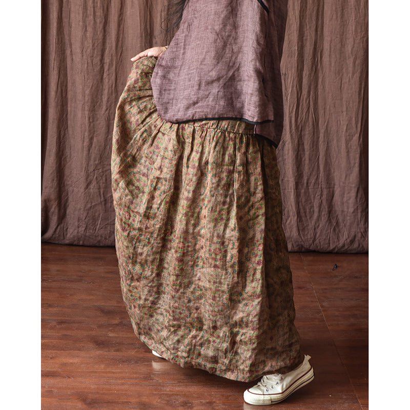 Plus Size Vår Sommer Retro Floral Linskjørt