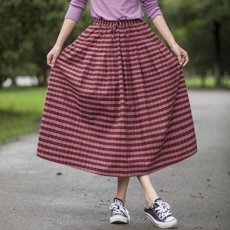 Retro Stripe A-line Høy Midje Linskjørt I Bomull