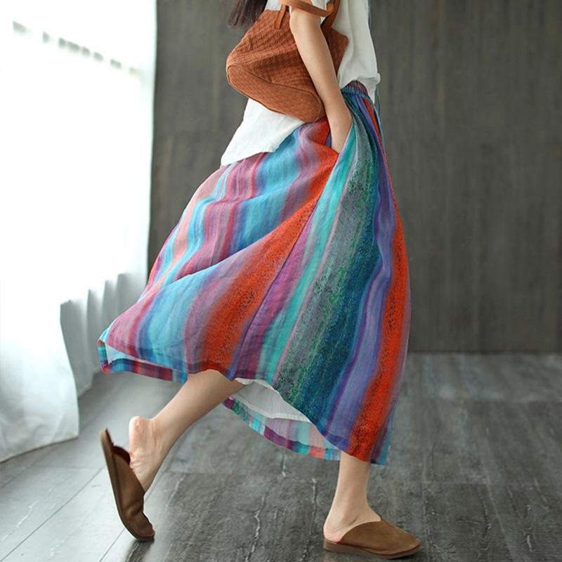 Sommer Retro Stripe Printed A-line Skjørt