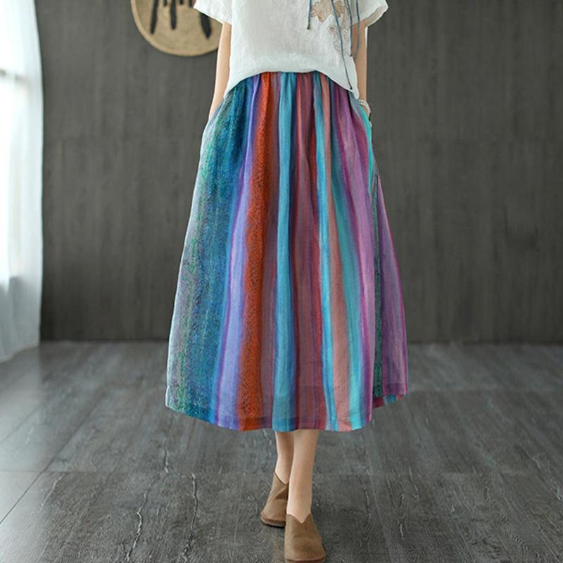 Sommer Retro Stripe Printed A-line Skjørt