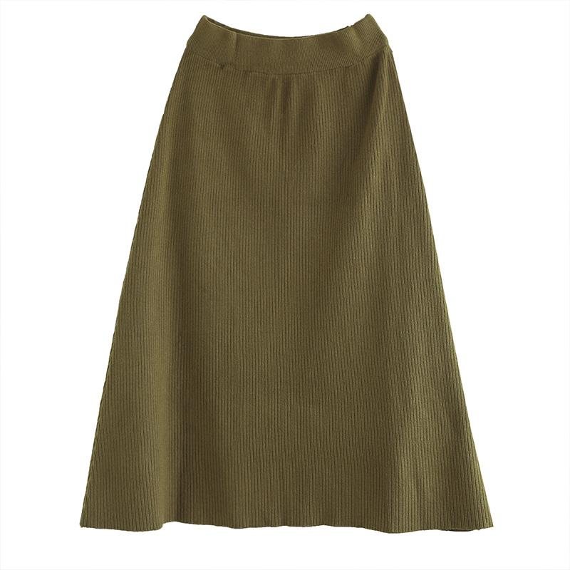 Spring Retro Solid Cotton Strikket A-line Skjørt