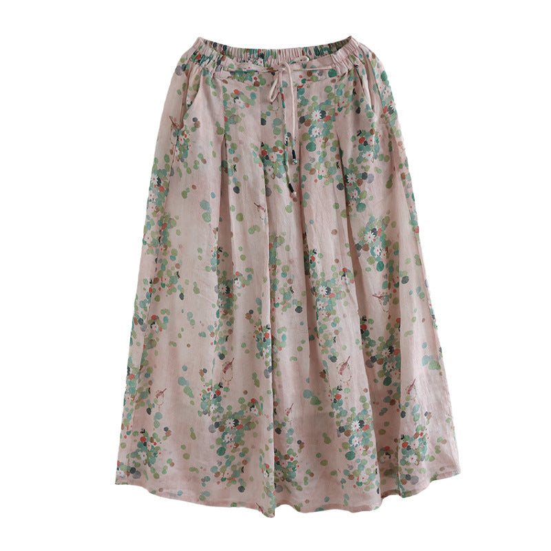 Summer Retro Linen Floral A-line Patchwork-skjørt
