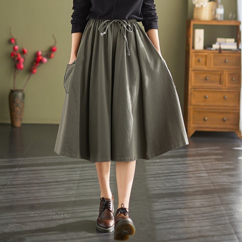 Vår Høst Retro Solid Casual Løst A-line Skjørt
