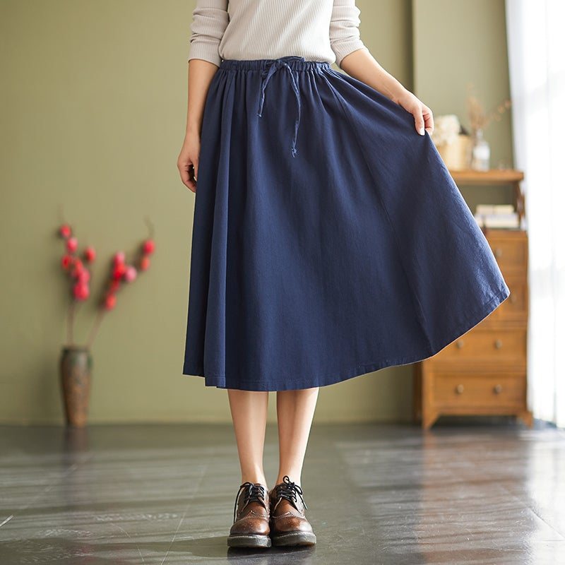 Vår Høst Retro Solid Casual Løst A-line Skjørt