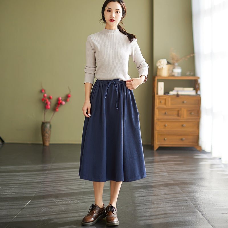Vår Høst Retro Solid Casual Løst A-line Skjørt