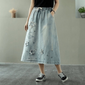 Vår Og Sommer Uformelt Vill Langt Løst Denimskjørt
