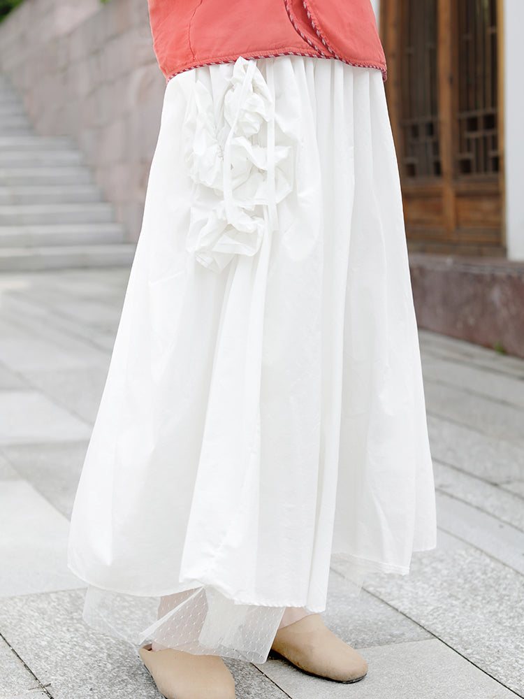 Vintage Elegant Flerlags Blonde Blomsterdekorert Bomullsskjørt