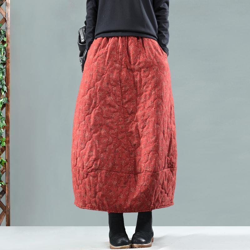 Vintage Floral Vattert Skjørt