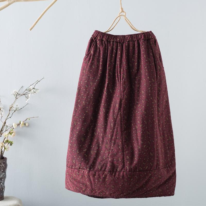 Vinter Retro Floral Uformelt Løst Skjørt I Bomullslin