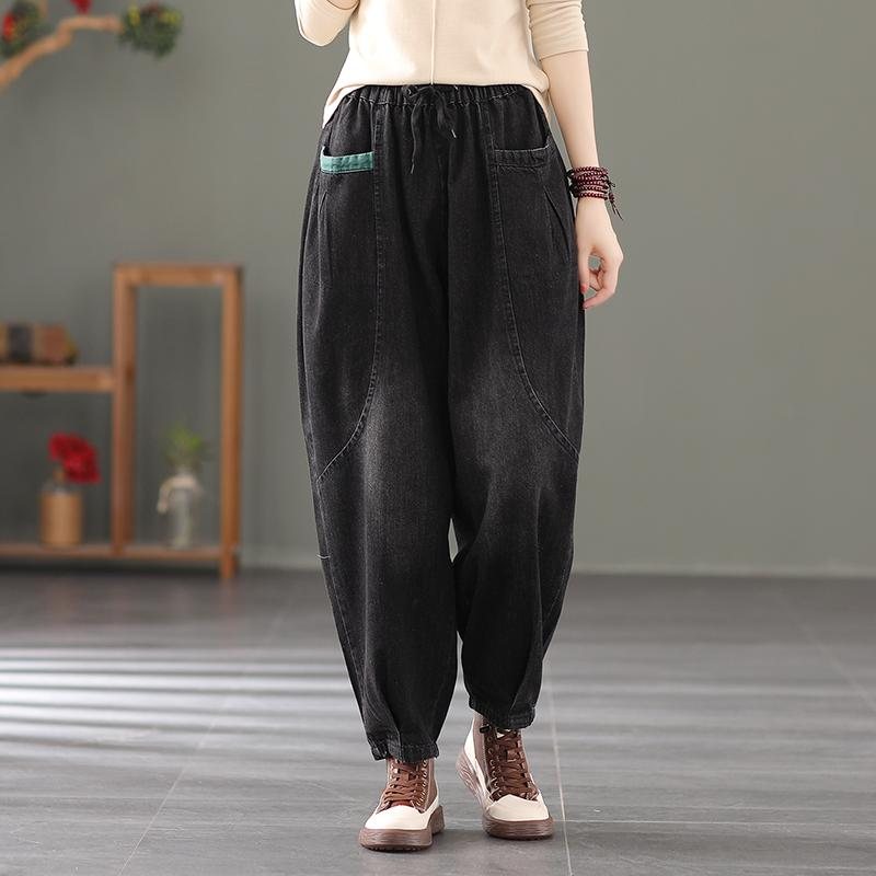 Autumn Vintage Plus Size Casual Denimbukser I Bomull