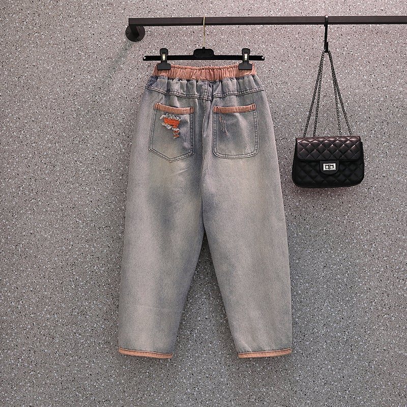 Dame Retro Ripped Vår Høst Harem Bomull Jeans