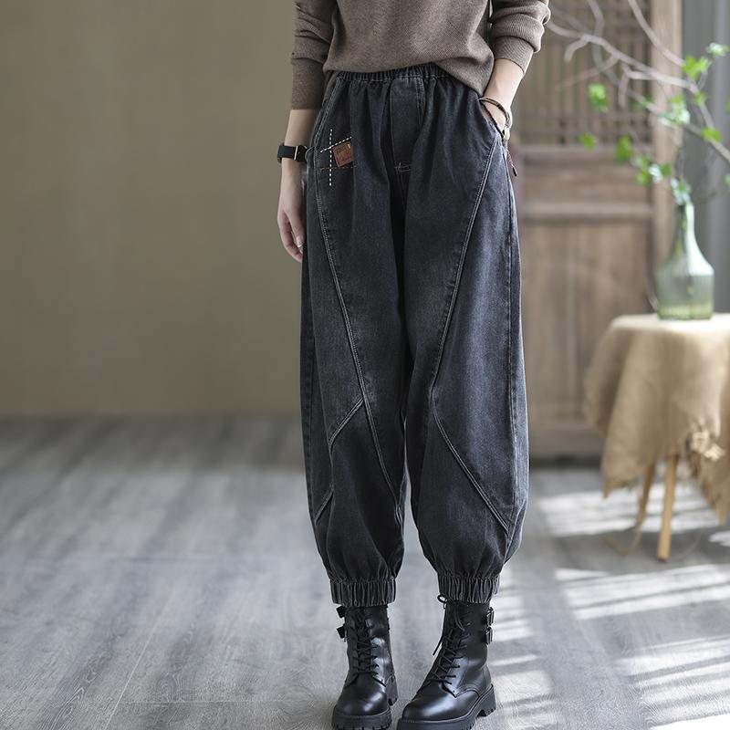 Plus Size Løse Høst Patchwork Harem Denimbukser