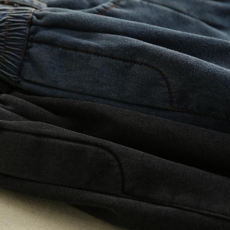 Vinter Retro Plysj Bloomers Løse Bomullsjeans