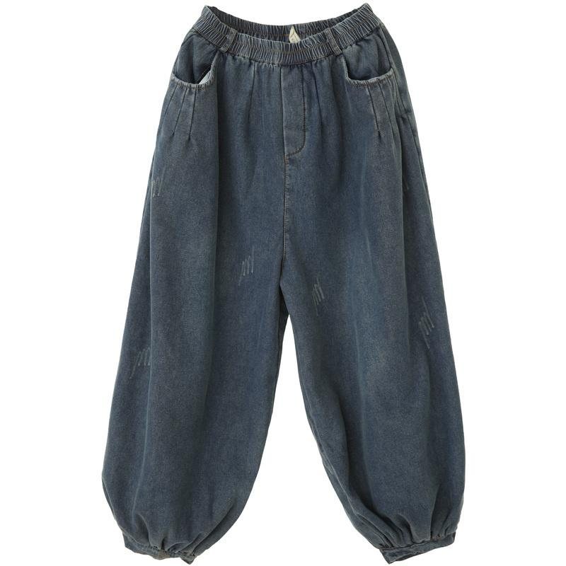 Vinter Retro Plysj Bloomers Løse Bomullsjeans