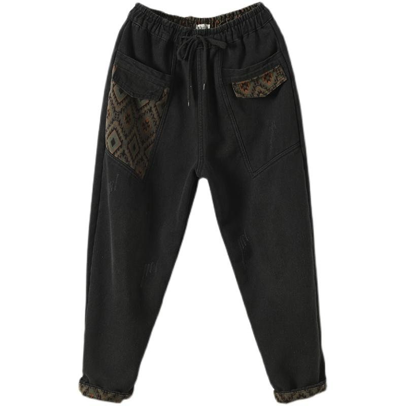 Vinterplysj Patchwork Retro Casual Harem Jeans