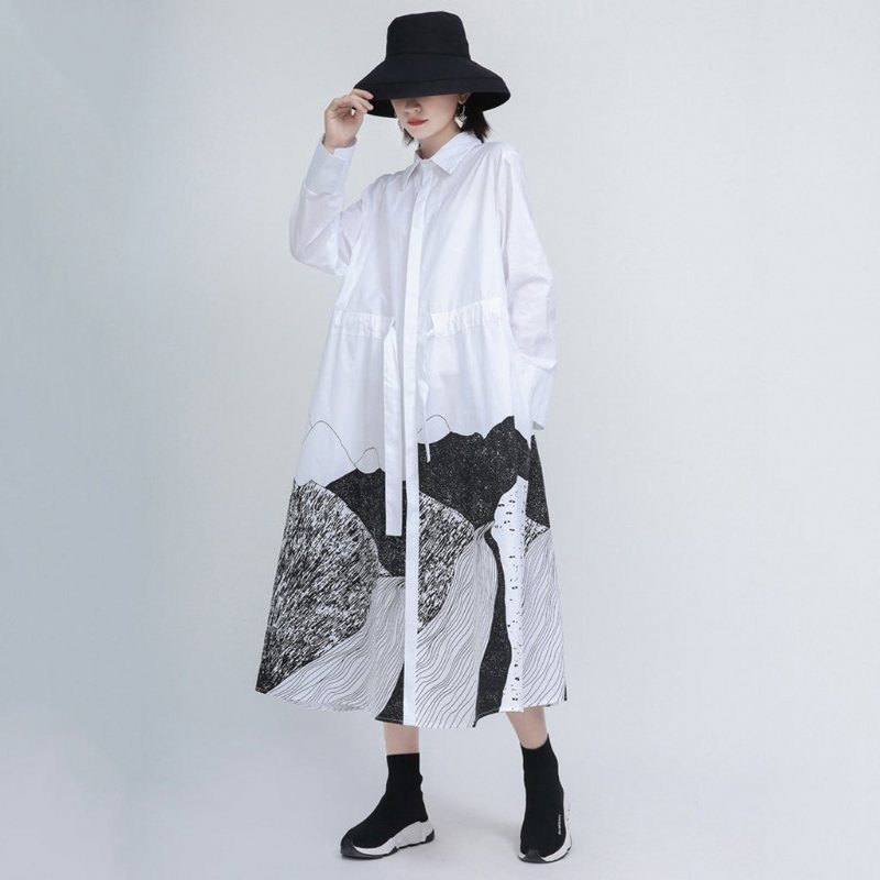 Abstrakt Trykt Original Design Loose Fit Kjole