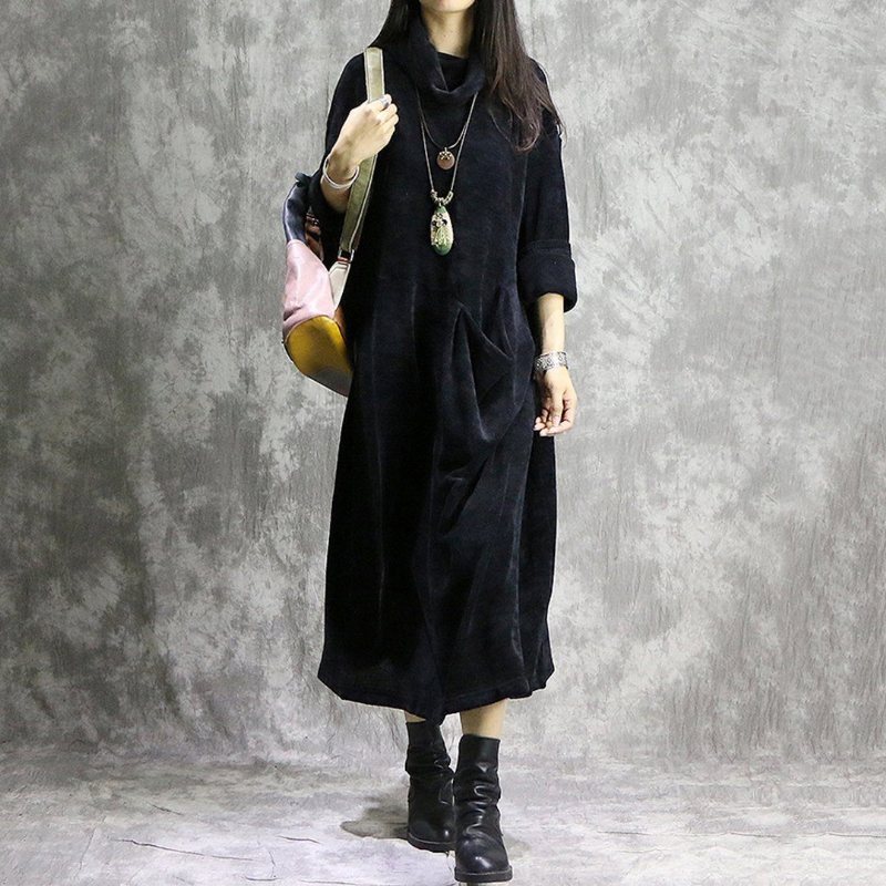 Cowl Neck Original Big Pocket Uregelmessig Kjole