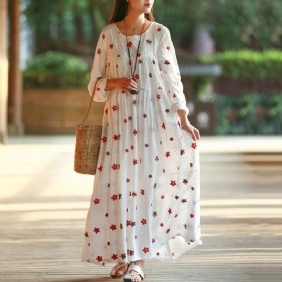 Dame A-line Floral Samlet Bomull Langermet Kjole