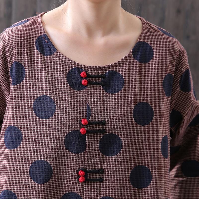 Dot Printed Polka Dots Bomulls Lin Langermet Kjole