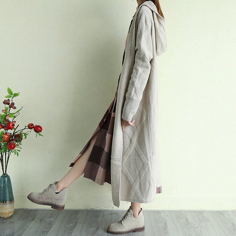 Gingham Cotton Lin Casual Løs Langermet Kjole