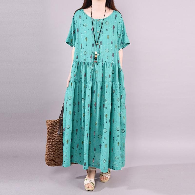 Grønn Piltrykt Uformell Sommer Elegant Maxi Kortermet Kjole