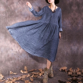 Høst Retro V-hals Ruffle Patchwork Løs Kjole