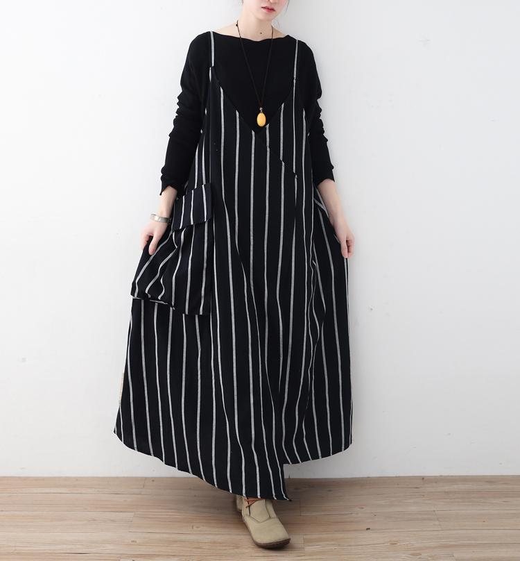 Høst Vintage Løs Plus Size Stripete Kjole