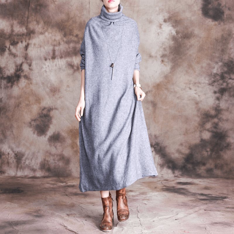 Høst Vinter Etnisk Retro Genser Lang Robe Kjole