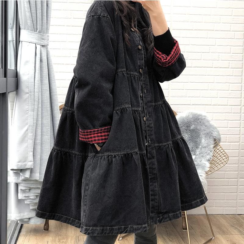 Høst Vinter Løse A-line Buttons Denim Kjole