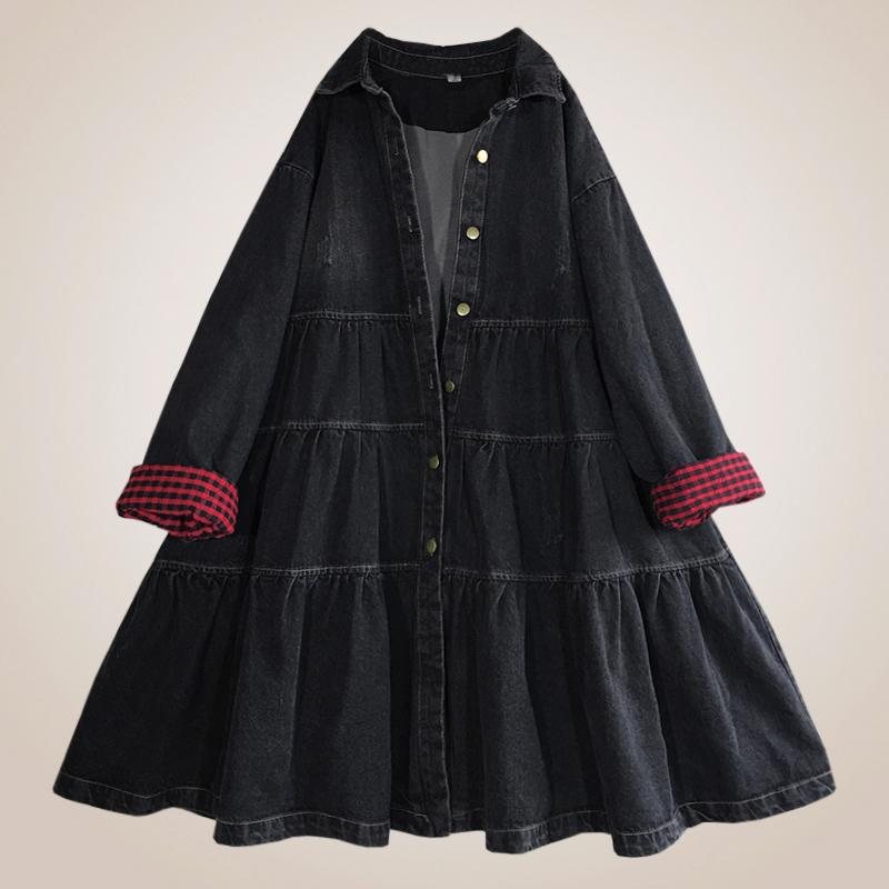 Høst Vinter Løse A-line Buttons Denim Kjole