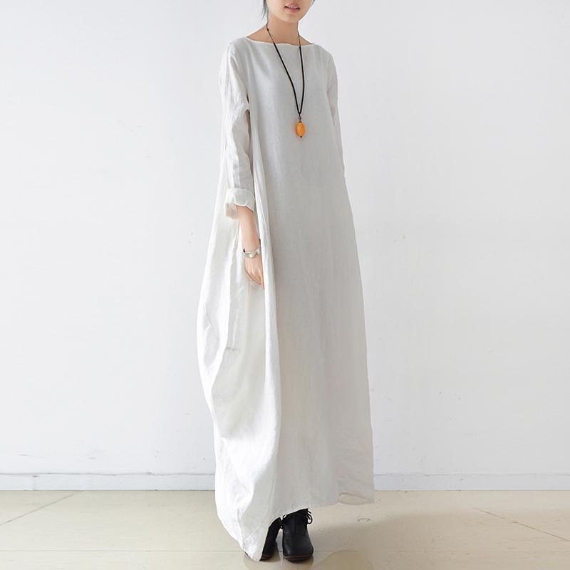 Kvinner Solid Cocoon Casual Løs Lin Maxi Langermet Kjole