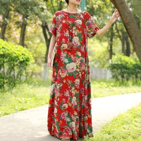 Kvinner Summer Floral Kortermet Kjole