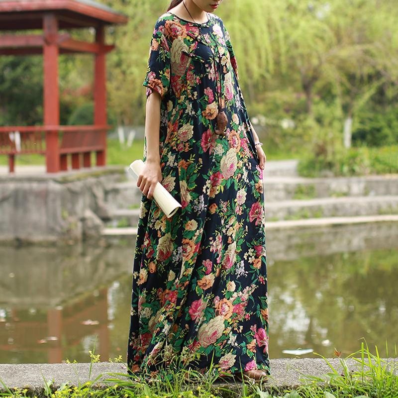 Kvinner Summer Floral Kortermet Kjole