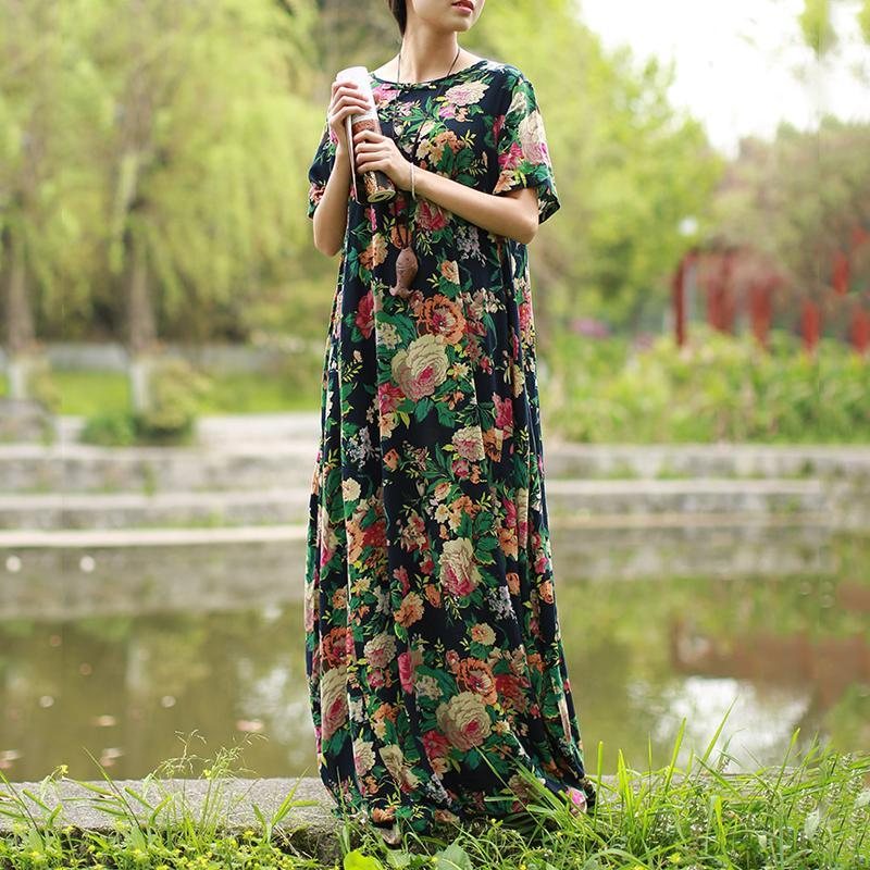 Kvinner Summer Floral Kortermet Kjole