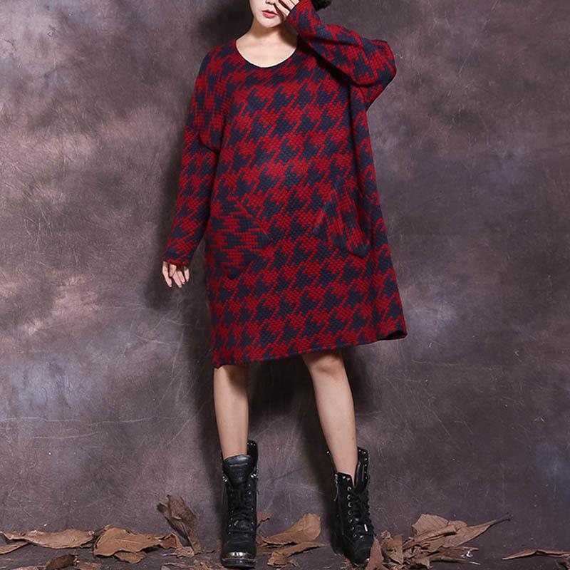 Løs Rund Hals Høst Printed Cotton Lin Mini Dress